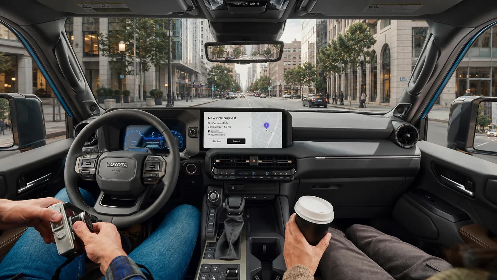 Executive sedan arriving for an on-demand ride